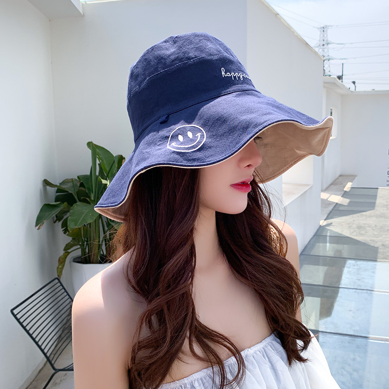 黑色网红渔夫帽女韩版日系夏天休闲甜美可爱遮阳防晒双面戴盆帽子