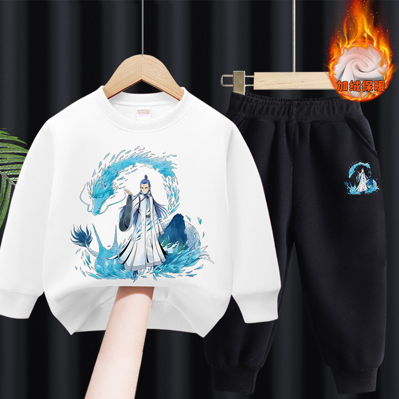 哪吒敖丙衣服男童加绒卫衣套装2026新款女童冬装保暖儿童两件套潮