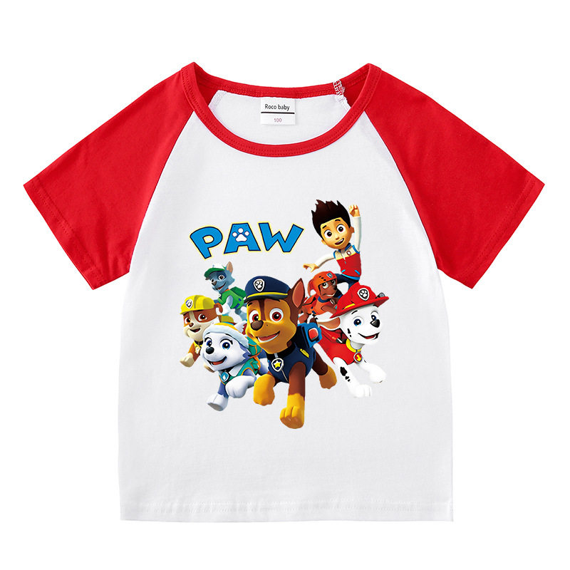 汪汪队衣服男童短袖t恤纯棉2026新款儿童夏装拼色插肩半袖上衣潮T