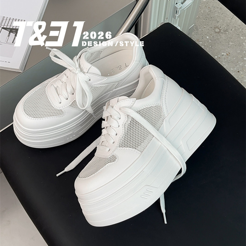 T31女鞋2026夏季新款网面小白鞋厚底8cm松糕底休闲鞋显高百搭超轻