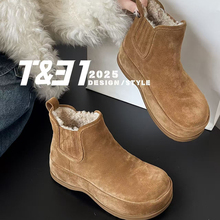 T31女鞋2025冬季新款高帮勃肯鞋加绒保暖厚底休闲切尔西靴短筒靴