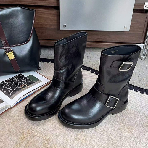 爱诗薇女鞋2026秋季新款中短筒时装靴机车风套筒一脚蹬切尔西靴