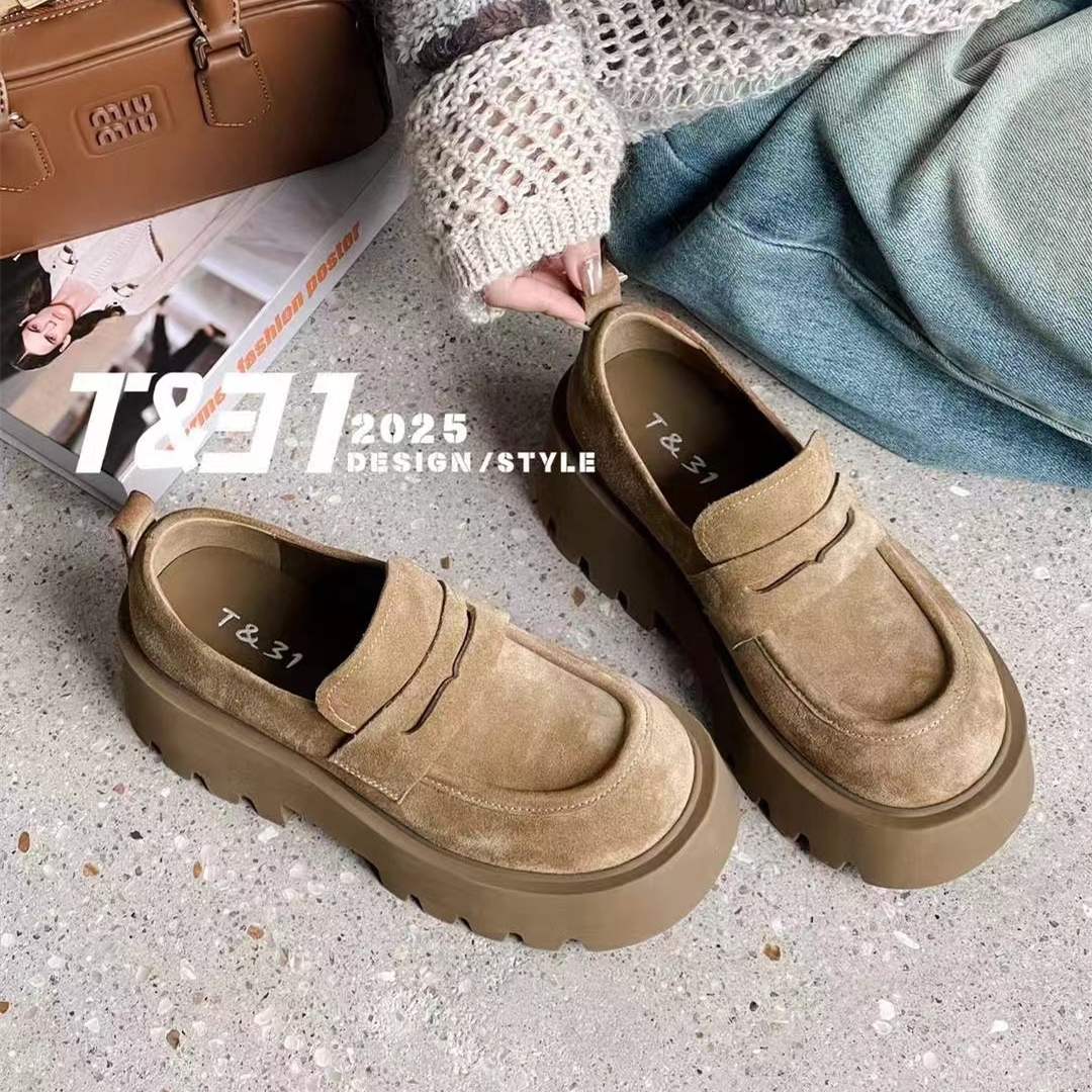 T31女鞋新款磨砂皮老钱风乐福鞋