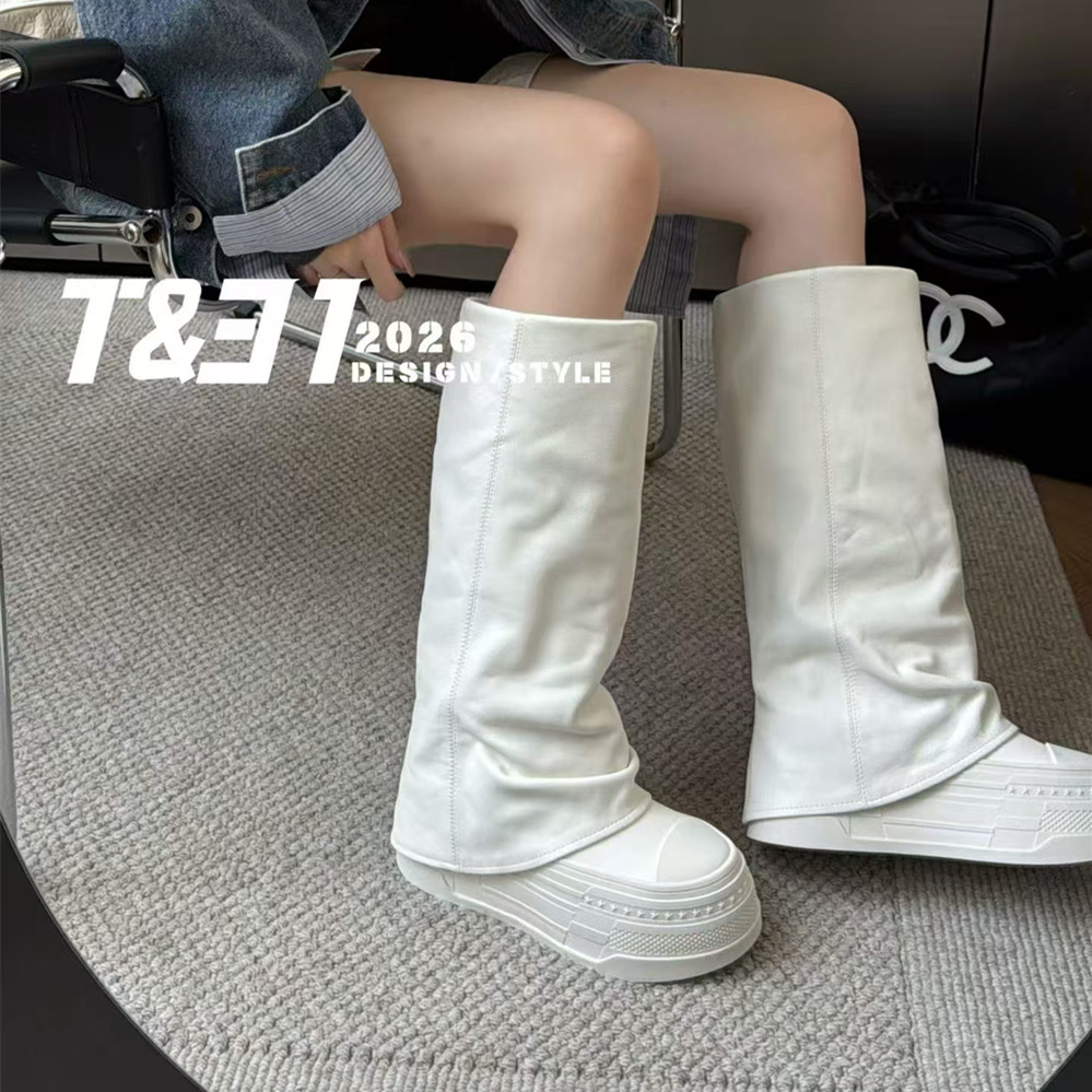 T31女鞋2026秋冬新款高筒裤管靴厚底7cm时髦时装靴套筒骑士靴长筒图片
