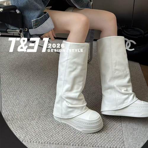 T31女鞋2026秋冬新款高筒裤管靴厚底8cm时髦时装靴套筒骑士靴长筒