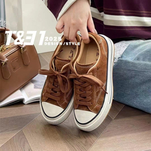T31女鞋2025秋季新款复古做旧擦色板鞋磨砂皮松弛感薄底休闲鞋