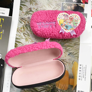 出口粉色毛绒芝麻街生日会派对眼镜盒超柔面料便携防压ins少女