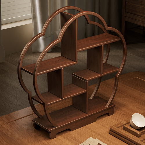 实木茶台置物架中式茶室桌面博古架小型茶壶茶具茶杯收纳展示摆件