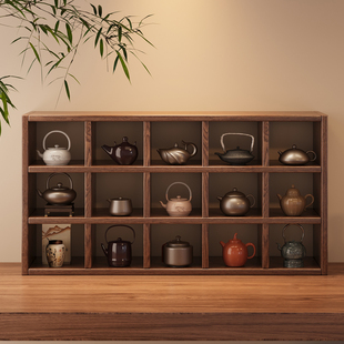 实木茶杯收纳架家用格子墙上置物架茶室茶具茶壶杯架简易展示架