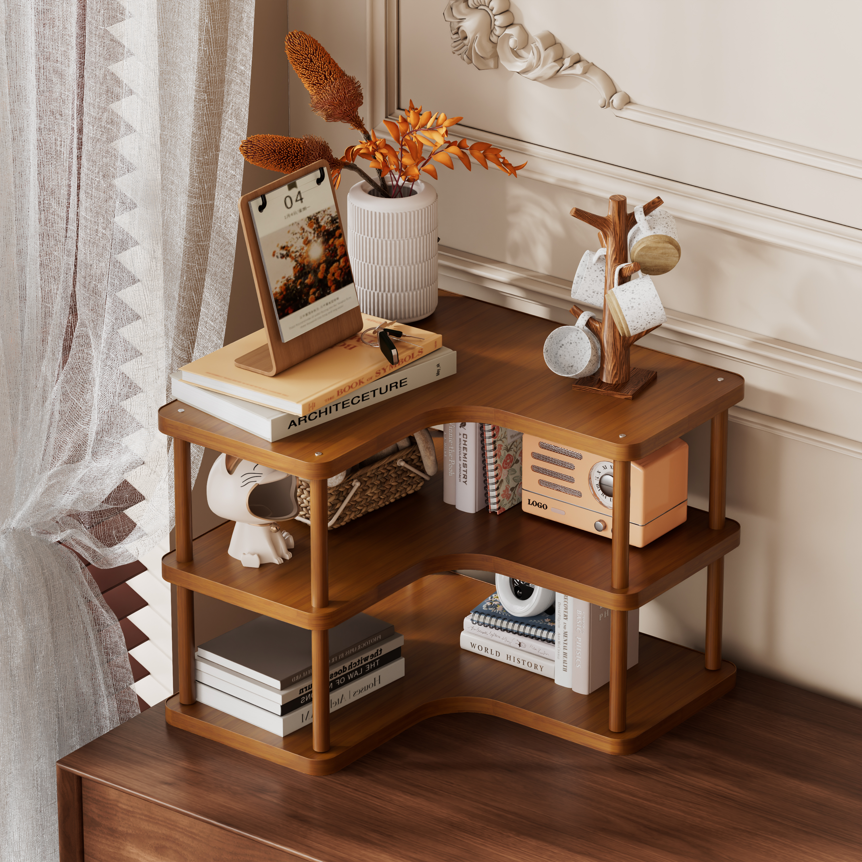 桌面转角书架置物架办公室桌上整理转角柜多层书桌写字台收纳架子