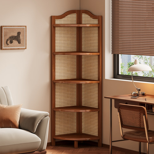 塑藤转角置物架家用客厅中古风墙角角落储物柜沙发边三角收纳架子