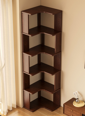 实木转角书架落地置物架一体靠墙简易书柜收纳家用客厅拐角储物柜