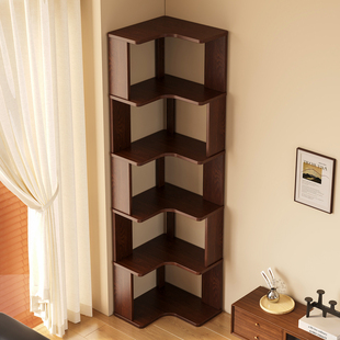 实木转角书架落地置物架一体靠墙简易书柜收纳家用客厅拐角储物柜