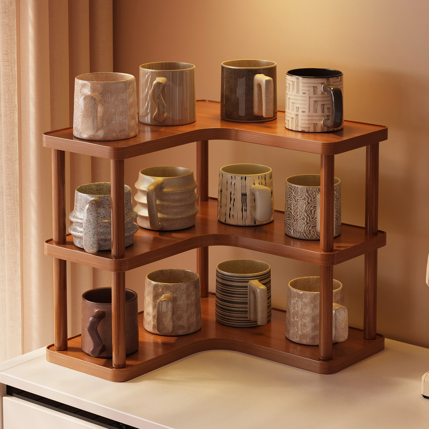 桌面杯架收纳置物架餐桌台面转角咖啡杯马克杯茶杯角落储物三角架,住宅家具,搁板/置物架/家用陈列架,淘宝优惠券,粉丝福利购,淘宝优惠卷