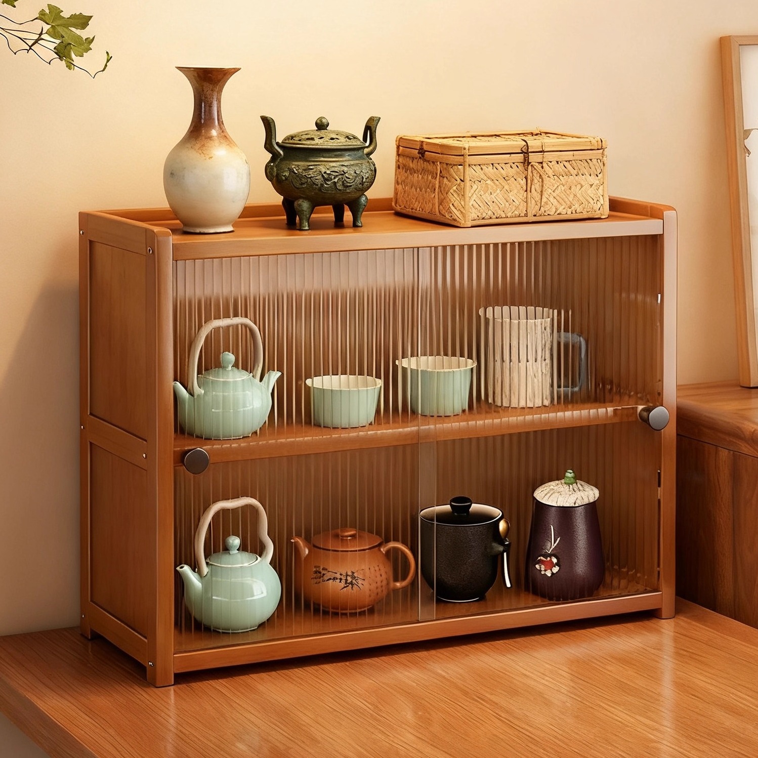 茶具茶杯置物架桌面杯子茶壶水杯防尘收纳架子茶室桌上小型博古架