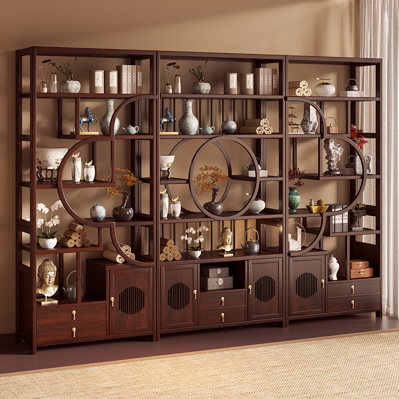 新中式博古架非实木2025新款茶壶茶杯展示柜茶室置物架简约摆放架