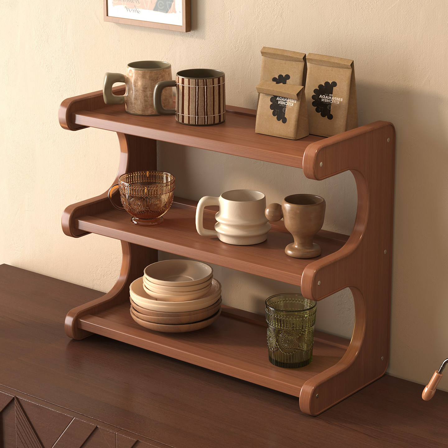 桌面杯子收纳置物架餐桌台面桌上茶杯水杯办公室咖啡杯小e型架子