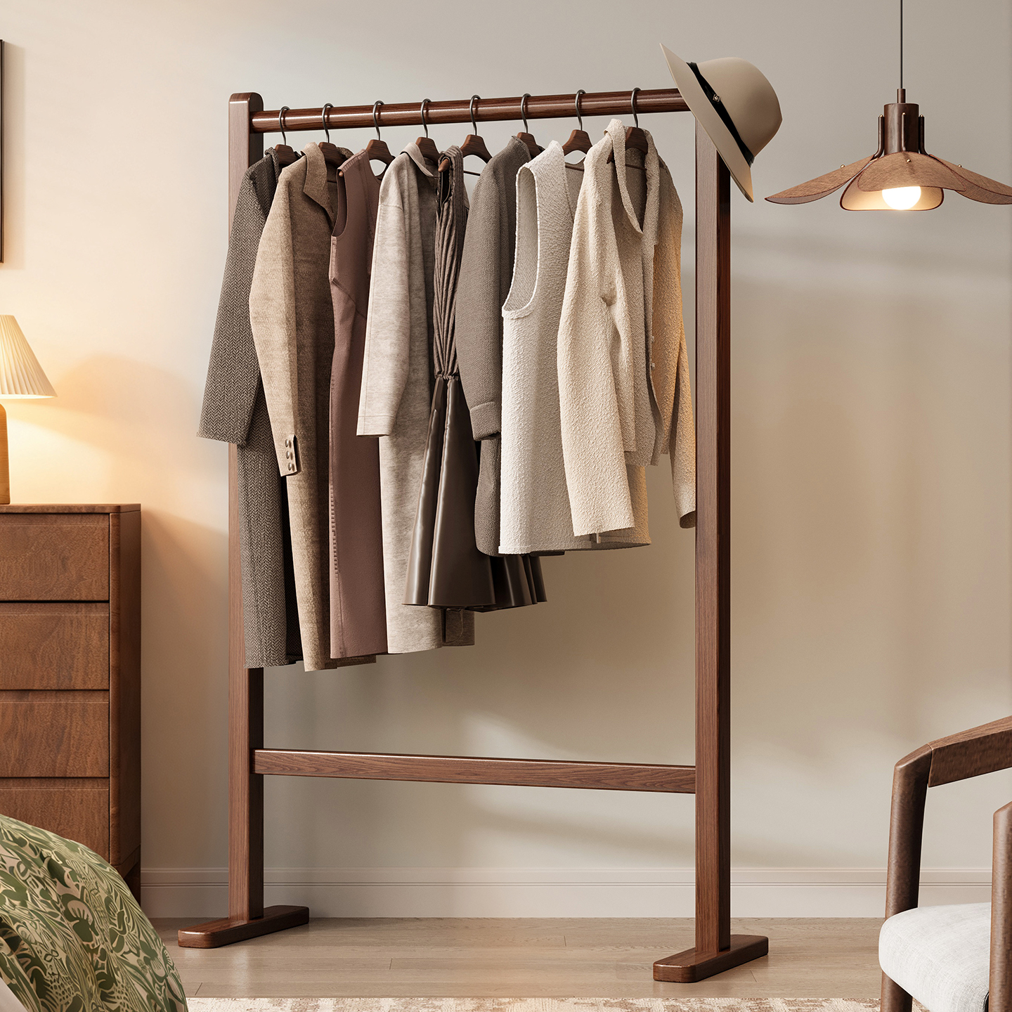 挂衣架落地卧室家用衣帽架中式小型房间简易立式衣服收纳架置物架