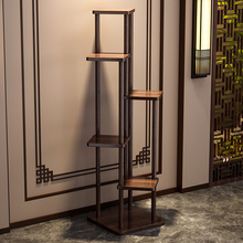 博古架实木中式展示架阳台小型复古多层花架子置物架茶室客厅摆放