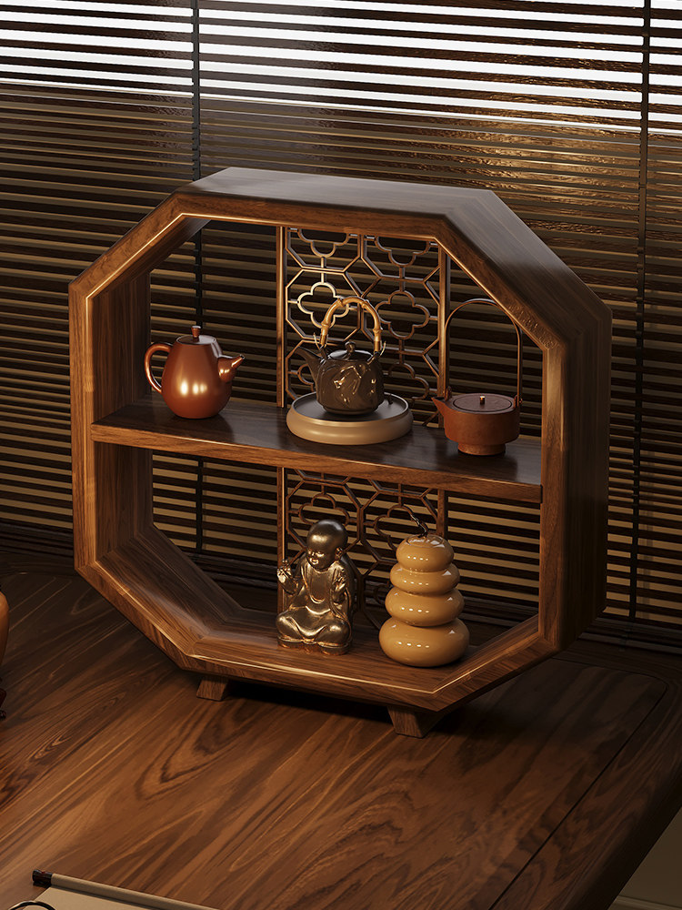 桌面博古架实木中式茶杯架茶室紫砂壶摆放架茶叶收纳展示柜置物架