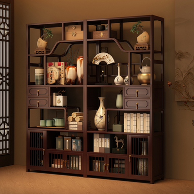 中式博古架茶室茶具展示架置物柜茶叶柜非实木客厅隔断多宝阁架子
