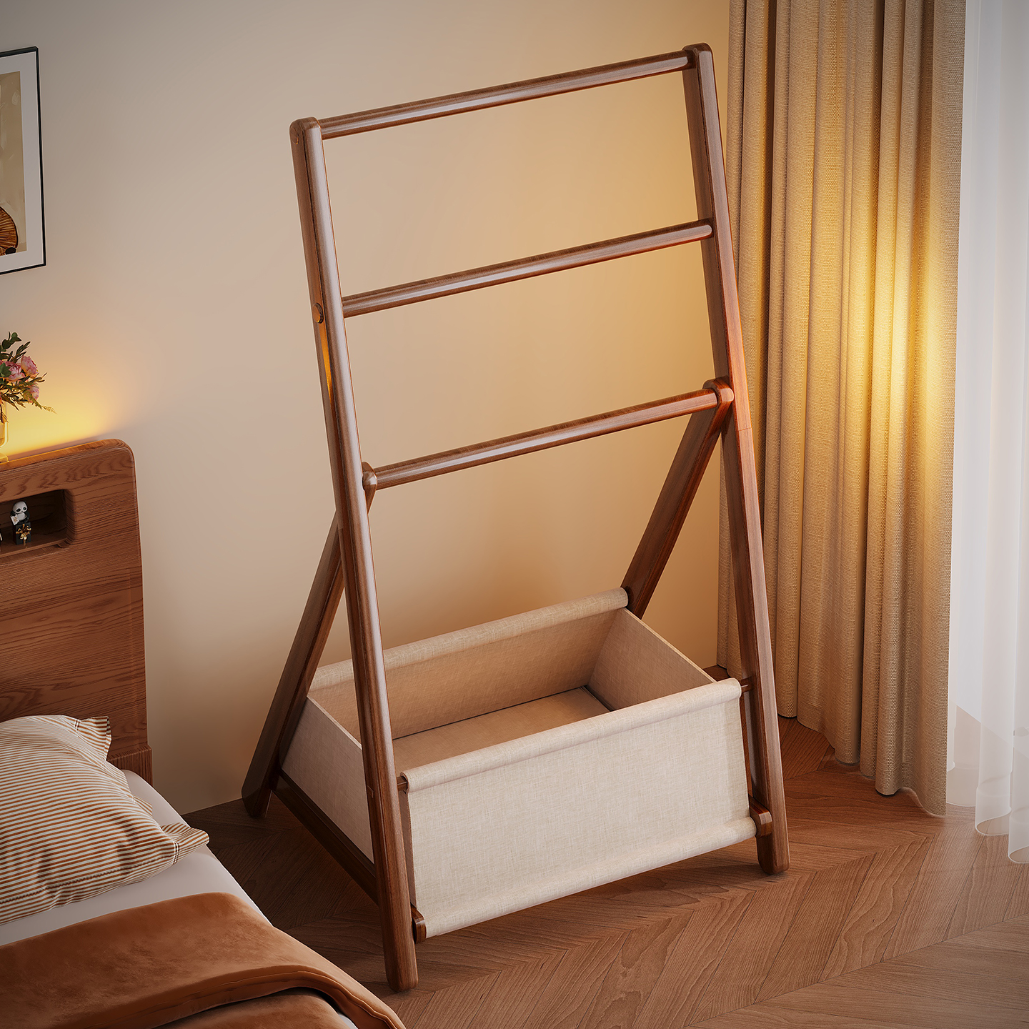 衣架卧室落地挂衣架床边床尾晚上放衣服收纳神器临时房间家用置衣