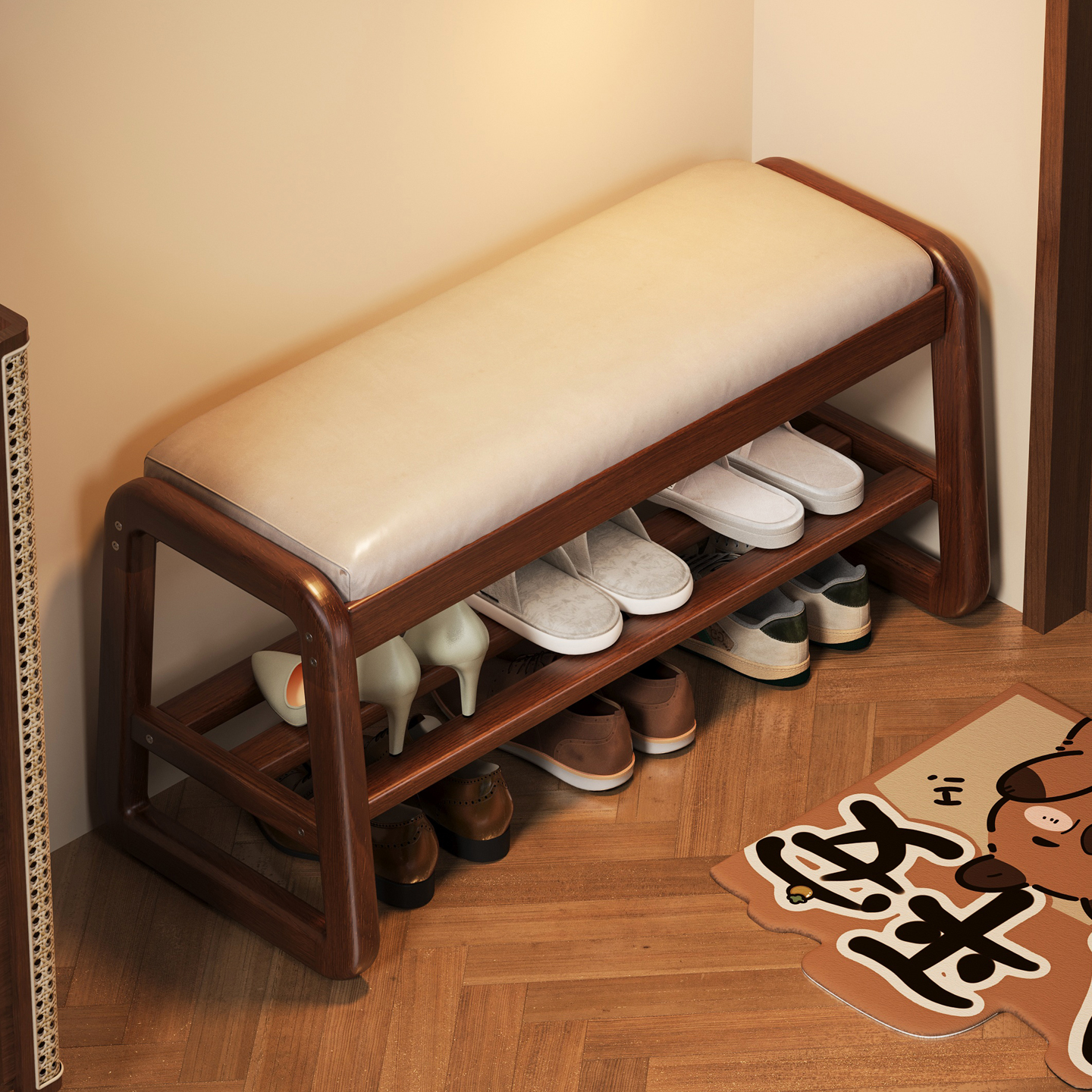 实木换鞋凳门口家用高级感穿鞋凳入户进门可坐鞋柜坐凳一体玄关凳