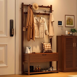 换鞋凳挂衣架一体家用入户门口穿鞋凳进门可坐实木鞋柜玄关可收纳