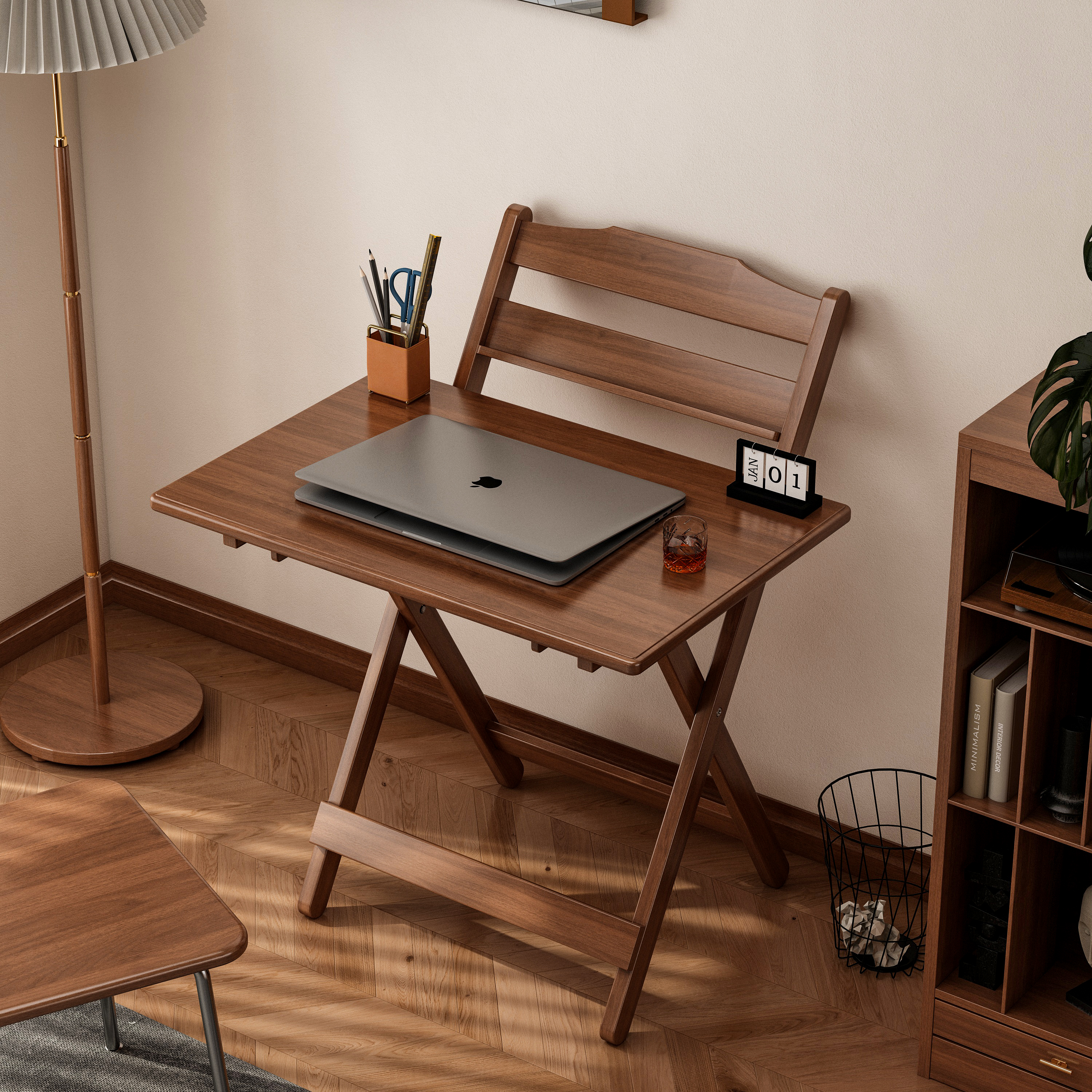 高度可调高颜值免安装实木折叠桌