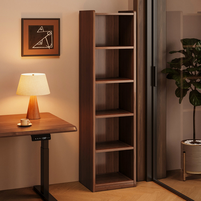 实木书架置物架落地一体靠墙收纳储物柜家用客厅转角简易窄缝书柜