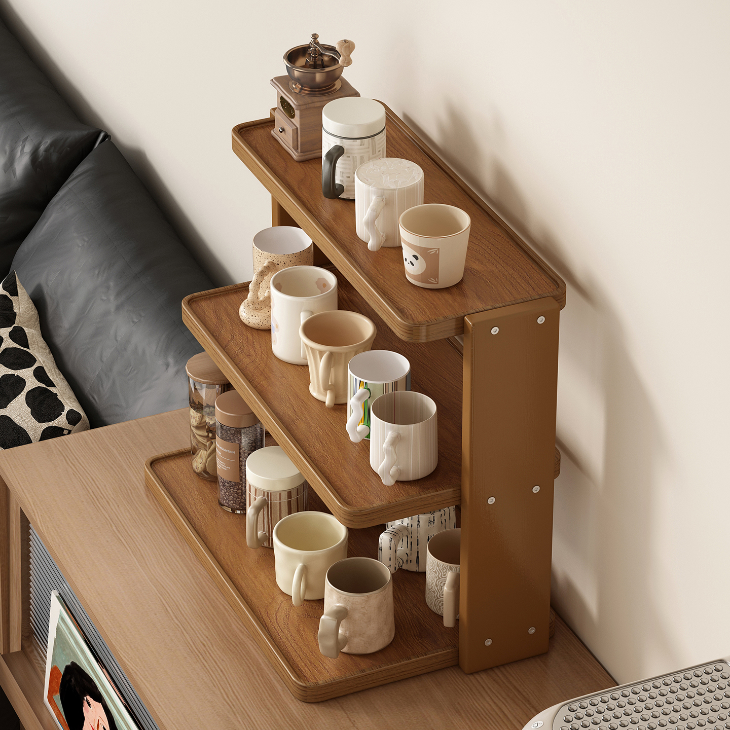 桌面杯架实木置物架台面收纳架多层茶杯咖啡水杯家用餐桌整理架子