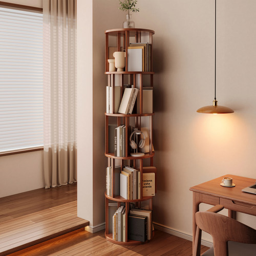 实木旋转书架家用门后落地置物架儿童学生书本收纳储物夹缝窄书柜