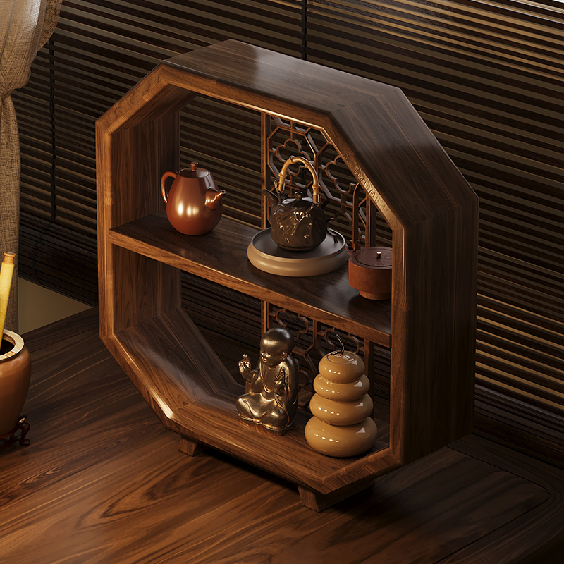 桌面小型收纳博古架简约茶杯架子新款置物架实木新中式摆件展示架