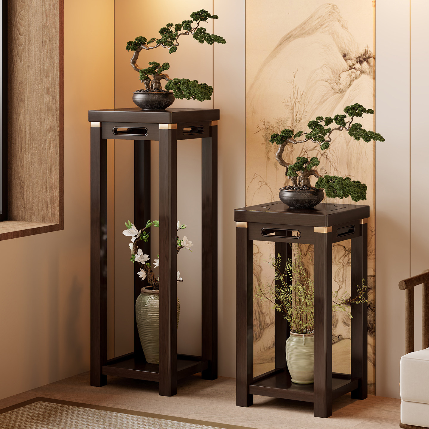 中式全实木花架客厅落地式2025新款花台多层植物摆放架阳台置物架