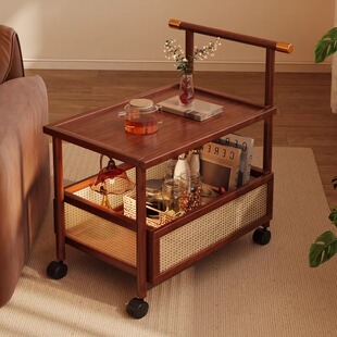 置物架多层收纳落地中古风客厅可移动小推车沙发侧边柜简易零食架