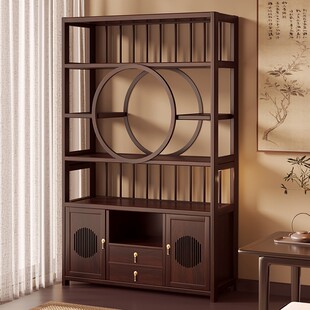 新中式博古架茶室置物架茶具茶叶收纳办公室客厅落地展示柜多宝阁