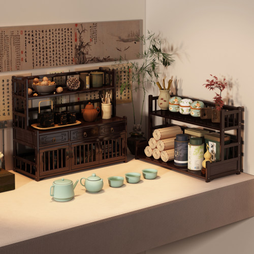 茶桌茶台博古架茶室桌面茶杯置物架紫砂壶摆放展示架茶叶茶具收纳