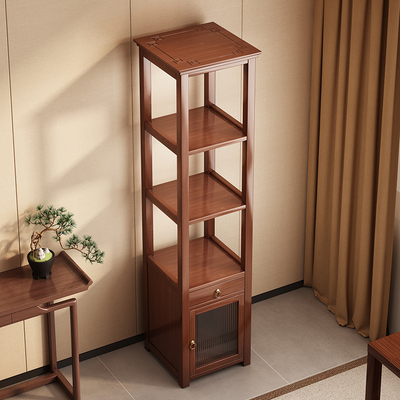 中式靠墙置物架落地多层收纳展示架子客厅家用卧室实木储物边角柜