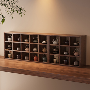 实木桌面置物架多宝格挂壁式 茶杯架现代简约收纳茶具架 博古架中式