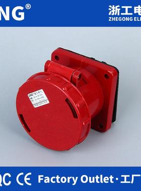 浙工335暗装IP67工业防水插座五孔63A三相380V临电箱油机航空插座