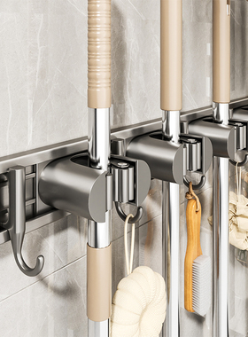 拖把壁挂夹免打孔挂钩卫生间置物架高端浴室专用扫把挂架收纳神器