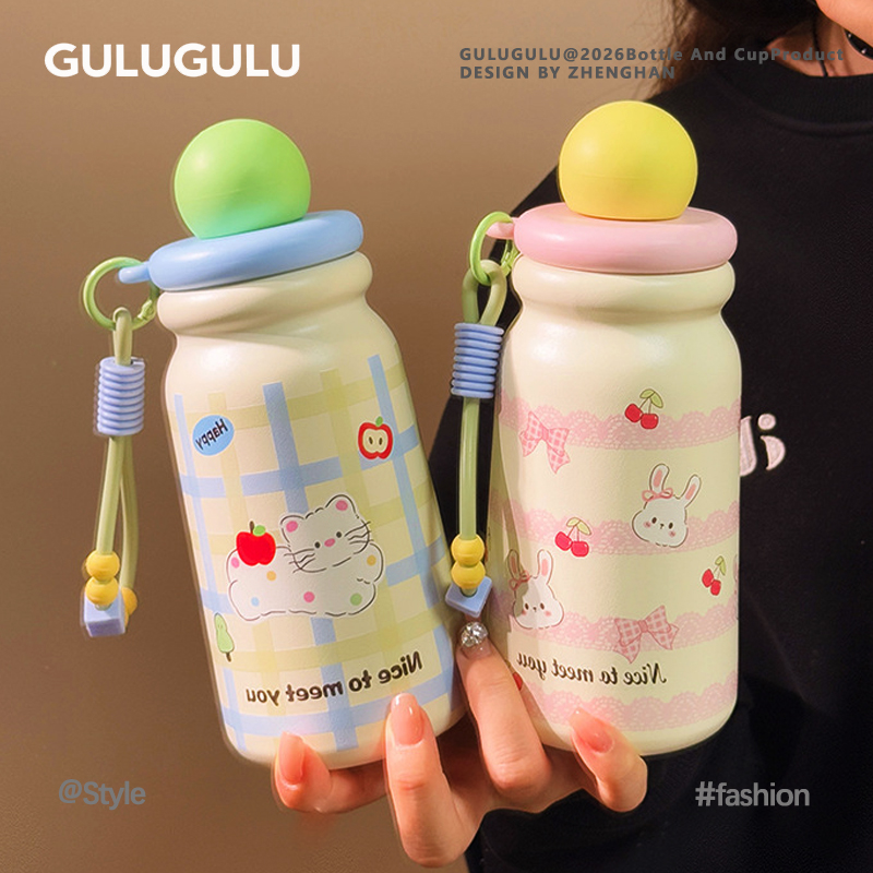 ins女生新款颜值卡通水杯学生316不锈钢便携吸管可爱儿童保温杯