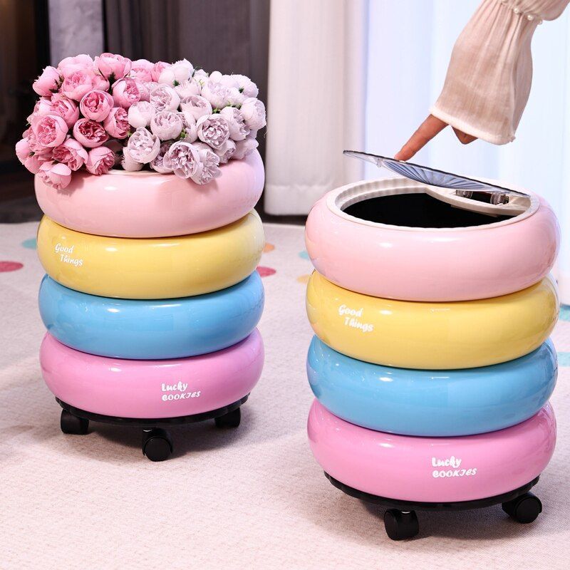 垃圾桶高颜值多巴胺带轮子大容量