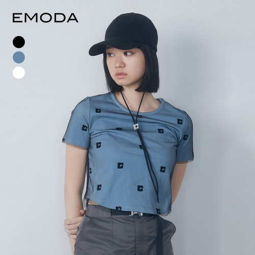 EMODA2024年夏季新品仙女风精致刺绣薄纱分层女士上衣0424327308
