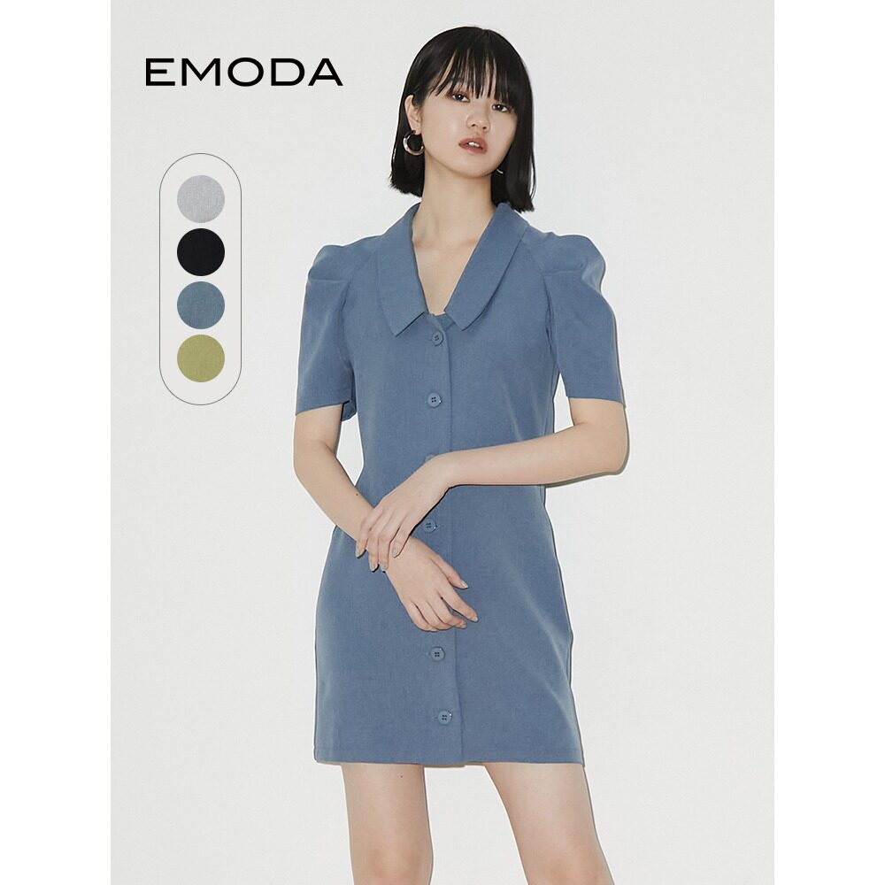 EMODA夏季翻领修身收腰甜美连衣裙