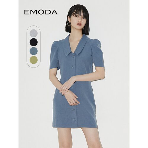 EMODA夏季翻领修身收腰甜美清新休闲连衣裙0423303308