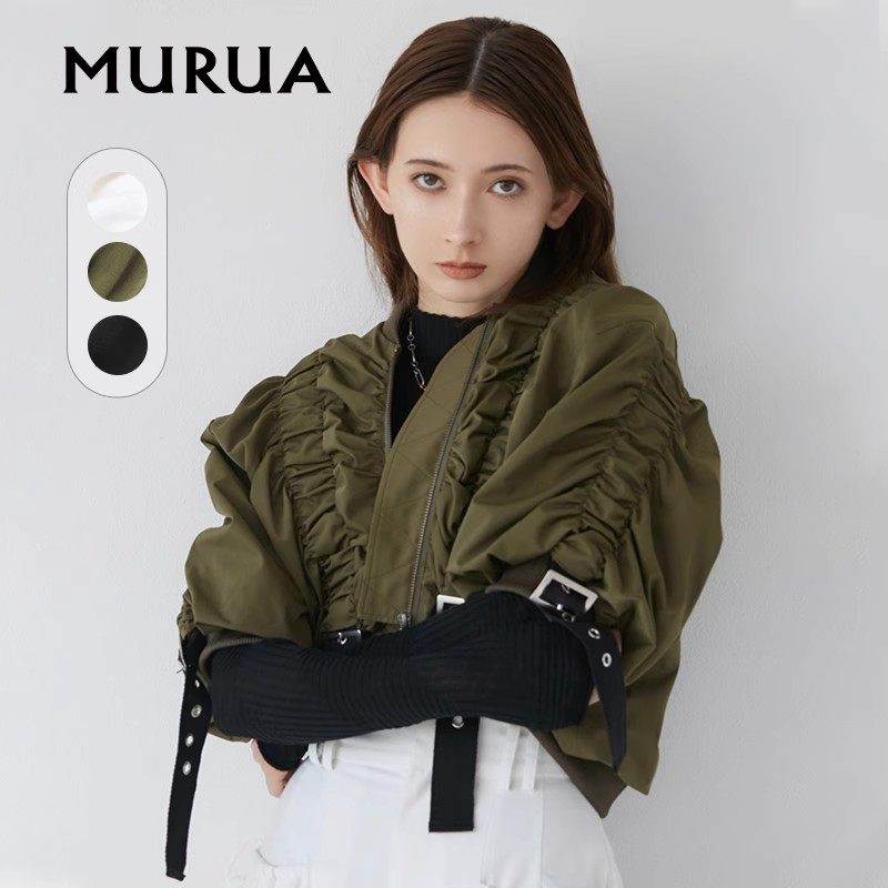 MURUA)2024春季新款甜酷高级短款褶皱绑带棒球领外套女0124202001,女装/女士精品,短外套,淘宝优惠券,粉丝福利购,淘宝优惠卷