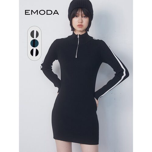 EMODA2024年春季修身气质半拉链立领针织裙连衣裙0424103001