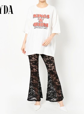 日本GYDA蕾丝镂空性感微喇长裤显瘦设计感薄款女裤0721307027