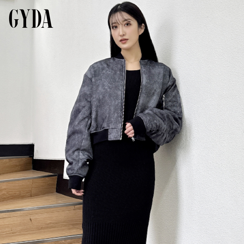 GYDA2024秋冬新品甜酷气质感混色印花MA-1夹克外套女士0724502109
